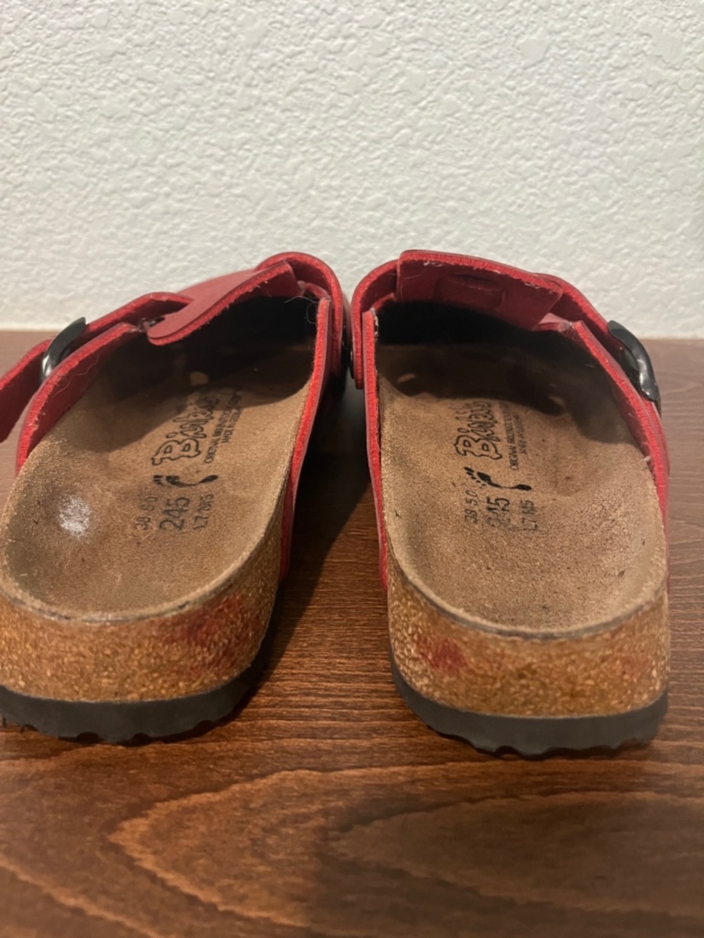 Birkenstock Birki’s Red Suede Slip-On Clog with Buckle - Picture 3 of 9